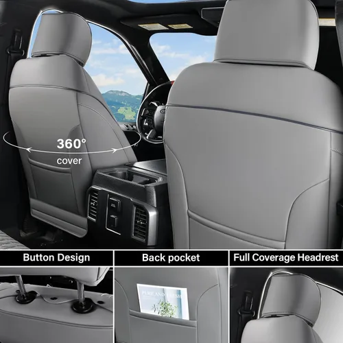 Vista 38 de Coverado Juego completo de fundas de asiento de ajuste personalizado para Chevy Silverado/GMC Sierra 2014-2018 1500, 2015-2019 2500HD 3500HD Negro