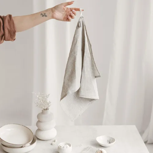 Vista 4 de Pure 100% Linen Flax Washcloths - 4-Pack Natural Linen Dish Towels and Dish Cloths Set - Tea Towel Cloth Napkins - Small Hand Towels for Kitchen