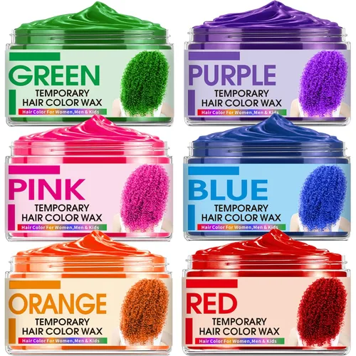 Cera temporal para el cabello de 6 colores, regalos de Navidad, rellenos de calcetines para niños, tinte para el cabello natural de color azul,