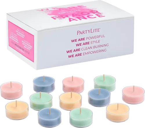PartyLite Tea Lights Sampler, Velas de Jengibre y Coco con Aroma de Lavanda, Juego de Regalo de 12, Aromaterapia con hasta 4 a 6 Horas de Quemado,