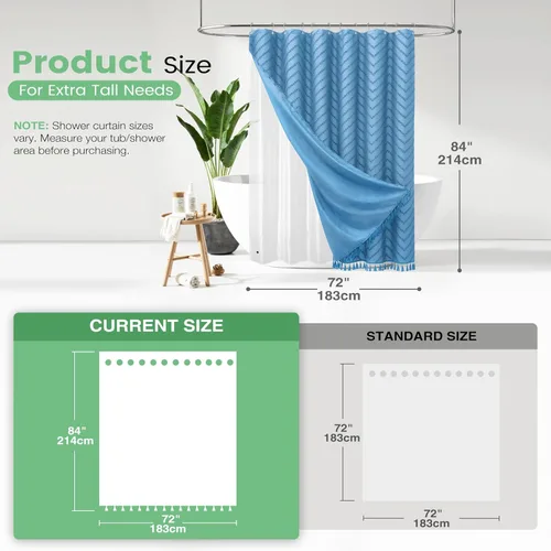 Vista 56 de Dynamene - Cortina de ducha de tela bohemia con rayas con chebrón en relieve, juego de cortina angosta para baño, media cortina impermeable