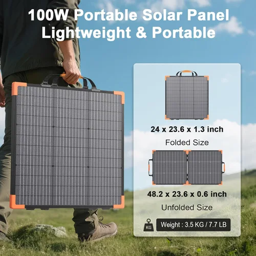 Vista 5 de Panel solar portátil bifacial de 100 vatios para estación de energía, cargador solar plegable de 20 V con impermeabilidad IP68, 23.5% de alta
