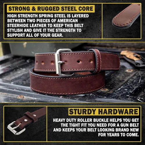 Vista 3 de Relentless Tactical Ultimate Steel Core Gun Belt Cinturón de cuero CCW con núcleo de acero Fabricado en Estados Unidos