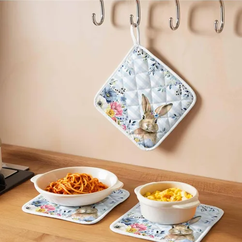 Vista 6 de 2 Packs Blue Easter Plaid Pot Holders Sets for Kitchen,Oven Pan Plate Bowl Pads Heat Proof Mat with Hanging Loop,Terry Cloth Potholders Soft Grip