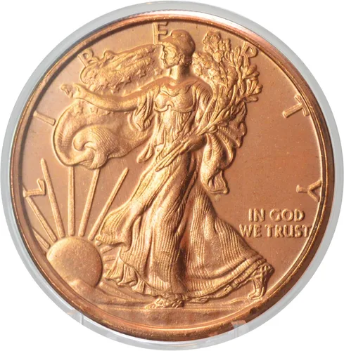 Vista 12 de Réplica de Águila de Oro India de 1907, $10, 1 onza de cobre puro .999, redonda, coleccionable, moneda de 39 mm en cápsula - COA de Heavenly Metals