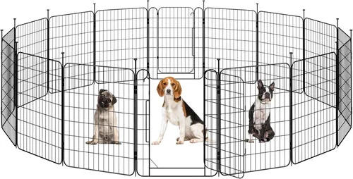Vista 14 de Yaheetech Corralito expandible para perros, 8 paneles de 20 pulgadas con puerta para interiores y exteriores, cerca para mascotas para perros