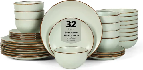 Vista 11 de Stone Lain Brasa - Juego de vajilla moderna de cerámica de 16 piezas, platos y cuencos, juego de vajilla para 4, negro