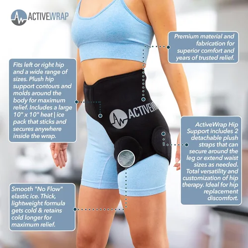 Vista 9 de ActiveWrap - Manga de hielo para cadera diseñada por fisioterapeutas para el dolor, comodidad posoperatoria, flexores de cadera y soporte muscular