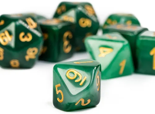 Vista 7 de Juego de 11 dados poliédricos de resina DND, dados de jade D&D para juegos de rol, juego de mesa RPG (verde)