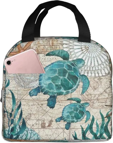 Vista 18 de Fiokroo Lonchera aislada con estampado a cuadros blancos y negros y negros, bolsa de almuerzo reutilizable para escuela, trabajo, universidad