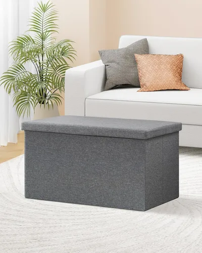 Vista 7 de B FSOBEIIALEO - Reposapiés otomano plegable de lino con espacio de almacenamiento, también utilizable como mesa de café