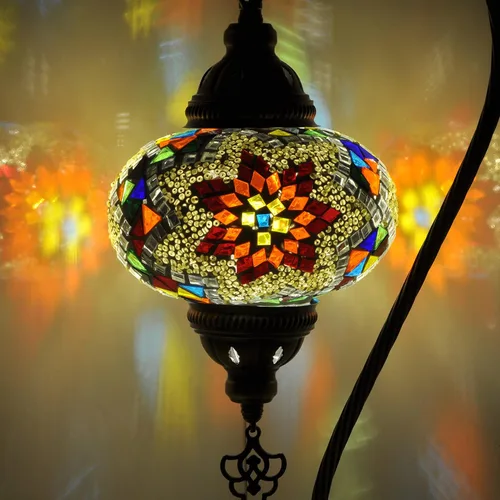 Turkish Lamp Mosaic Table Lamps | Turkish Moroccan Lamp with Bronze Base | Handmade Swan Neck Tiffany Night Lamp | Mosaic Glass Bedside Night Lamp