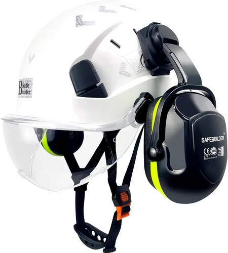 Vista 9 de Casco de Seguridad SAFEBUILDER con Gafas de Protección y Orejeras de Fibra de Carbono ABS para Trabajo en Altura, Cascos Duros para Protección