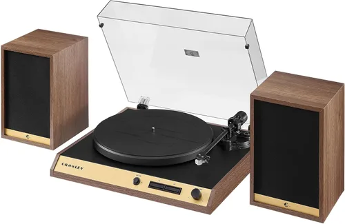 Vista 13 de Crosley C72 - Tocadiscos Bluetooth de 2 velocidades con transmisión por correa con altavoces de 80 W y brazo de fibra de carbono, nogal