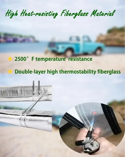 Vista 4 de Cable de línea de combustible de escudo térmico, 1 pulgada de diámetro interior x 3.3 pies, aluminio plateado, protector térmico para protección