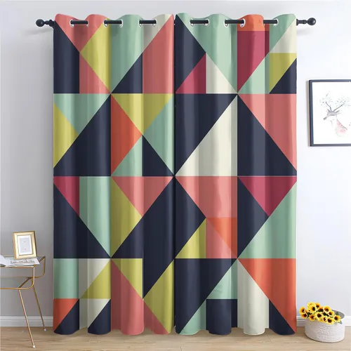 Vista 10 de Cortinas hexagonales blancas y negras, cortinas opacas geométricas para dormitorio, cortinas de ventana modernas, cortinas abstractas llamativas