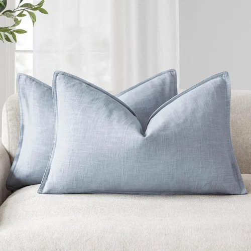 Vista 37 de Foindtower Paquete de 2 fundas de almohada decorativas de lino y liso, funda de cojín decorativa suave, estilo bohemio campestre para silla, sofá