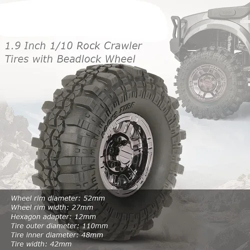 Vista 5 de Goolsky 4 neumáticos AUSTAR AX-4020C de 1.9 pulgadas 4.331 in 1/10 Rock Crawler con borde de rueda Beadlock para D90 SCX10 AXIAL RC4WD TF2 RC Car