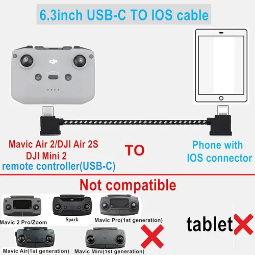 Vista 2 de Hanatora Cable USB C a iOS de 6.3 pulgadas para mando a distancia DJI RC-N3/N1/N2/N1C, Mavic 3, Mavic 3, Air 3S/3/2/2S, Neo, Mini 4K/2 SE/3/4 Pro