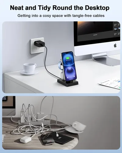 Vista 7 de Estación de carga rápida 3 en 1 de 30 W para dispositivos Apple, soporte de cargador USB C ADADPU para iPhone 17 16 15 Pro Max Plus y AirPods 4