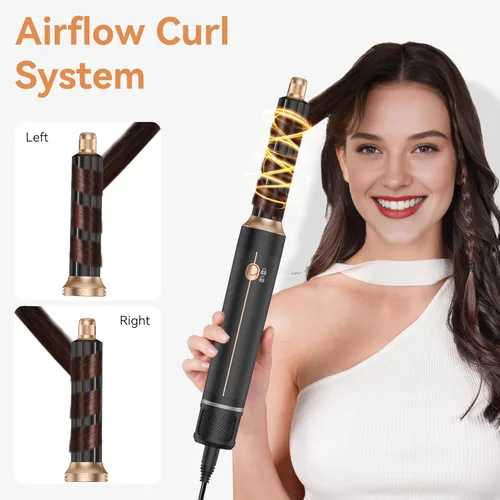 Vista 3 de Cepillo secador de pelo 7 en 1, potente cepillo secador con rizador de aire para el cabello, cepillo secador con difusor, cepillo de aire caliente