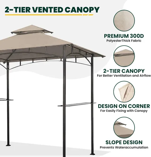 Vista 3 de Toldo de repuesto para kiosco, 5 x 8 pies, cubierta superior para kiosco de barbacoa, cubierta superior de toldo de barbacoa con doble cansancio