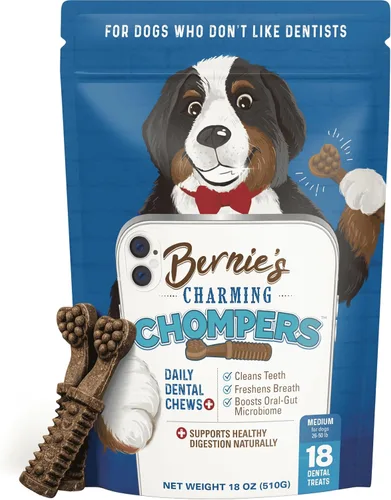 Vista 14 de Bernie's Charming Chompers - Masticables dentales diarios para perros de 15 a 25 libras. - 30 unidades - Limpia los dientes, refresca el aliento +