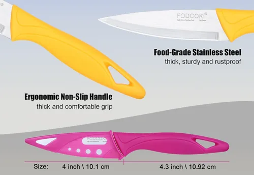Vista 2 de Cuchillo de pelar de 4 pulgadas, juego de 4 cuchillos de pelar de frutas con funda de protección, pequeño cuchillo de pelado y corte afilado