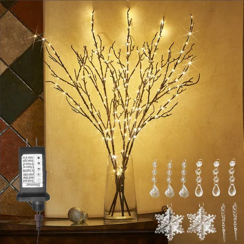 Vista 10 de LITBLOOM - Ramas de sauce marrón iluminadas, de 30 pulgadas, 150 luces LED con enchufe, temporizador y regulador; luces de ramas de árbol con luces