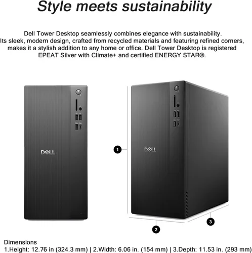 Vista 6 de Dell Computadora de escritorio delgada ECT1250 - Intel Core Ultra 5-225 (10 núcleos), 16 GB DDR5 RAM, 1 TB PCIe SSD + 2 TB HDD, gráficos Intel UHD