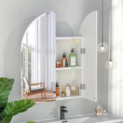Vista 7 de Botiquines de 24 x 28 pulgadas con espejo y borde biselado arqueado para medicina con espejo, arco de 2 puertas, botiquines de baño, botiquines