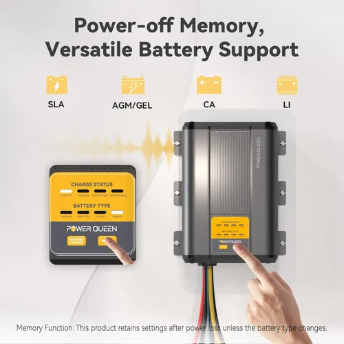 Vista 3 de Power Queen Cargador a bordo de 12V 40A DC a CC para AGM, gel, SLA, litio, cargador de batería de doble entrada con MPPT, conector Anderson Carga