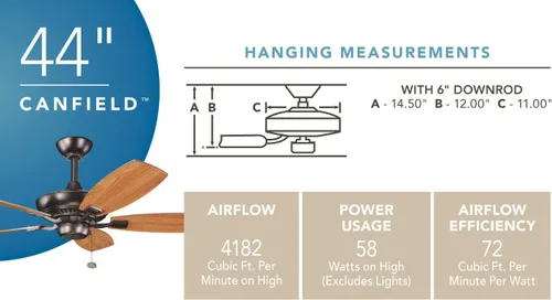 Vista 2 de Kichler 300107OBB 44-Inch Canfield Fan, Oil Brushed Bronze