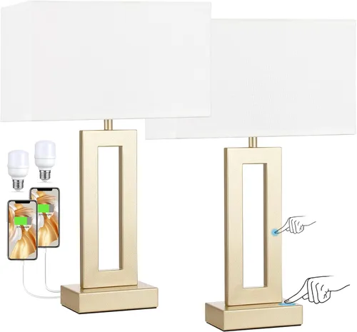 Vista 13 de Lámparas modernas de 22 pulgadas de alto para sala de estar, lámparas táctiles para mesa de luz con USB C + A, regulables con 3 niveles, para mesas