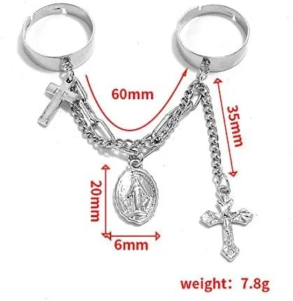 Vista 6 de 17Pcs Adjustable Punk Chain Rings Set Vintage Knuckle Gothic Rings Set Alloy Biker Obsidian Chain Open Rings Stackable Hollow Carved Finger Rings