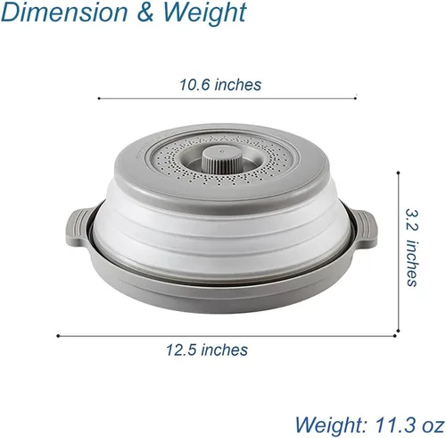 Vista 2 de Cubierta de salpicaduras para microondas con base antiquemaduras, ventilada para evitar quemaduras, tapa de protección plegable, colador de frutas
