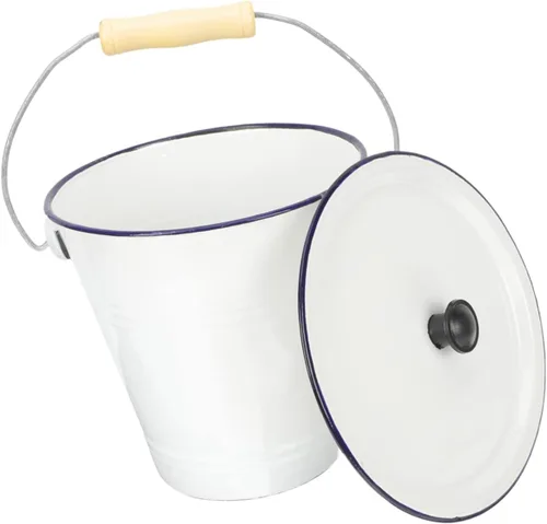 Cubo de esmalte con tapa, jarrón de flores resistente, cubo blanco con tapa, cubo de flores, cubos de hielo para fiestas, cubo pequeño, cubo de