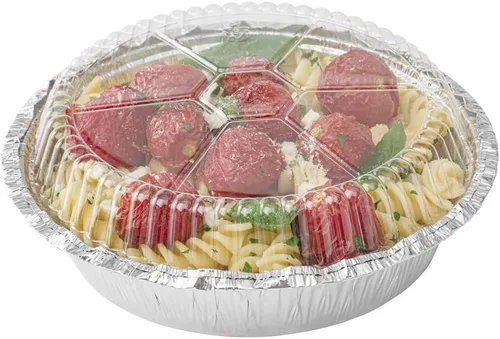 Vista 8 de Restaurantware Solo tapas: tapas de plástico Foil Lux para sartenes de 7 pulgadas, 100 tapas redondas de cúpula de plástico - Las bandejas se venden