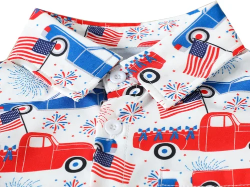 Vista 3 de YAGATA Conjunto de ropa de verano para bebÃ© y niÃ±o pequeÃ±o, camisa con botones, camiseta casual para el 4 de julio