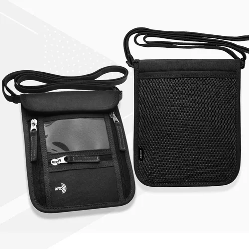 Vista 6 de WALNEW Soporte para pasaporte para el cuello cartera de viaje con bloqueo RFID 7 bolsillos con correa ajustable para el cuello para mantener tu