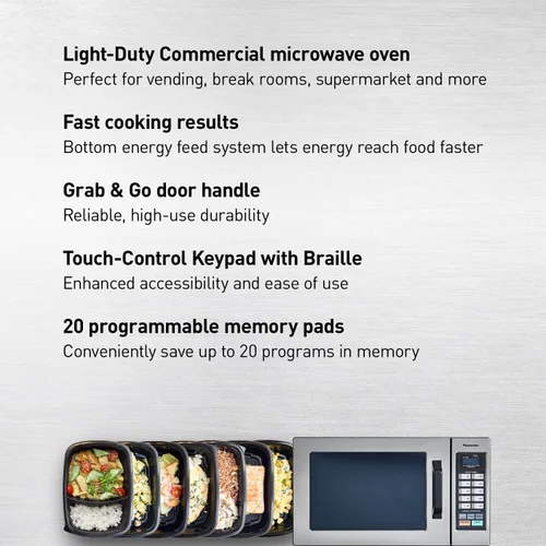 Vista 3 de Panasonic Horno de microondas comercial para encimera con 10 memorias programables y control de pantalla táctil, 1000 W de potencia de cocción