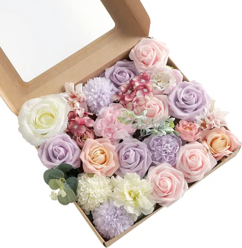 Vista 20 de Combo de flores artificiales, flores falsas para mesas de bricolaje, centros de mesa, baby shower, despedida de soltera, arreglos de ramo de boda