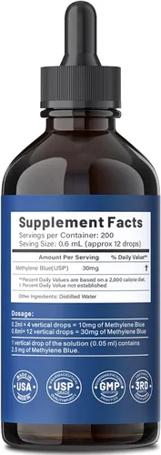 Vista 8 de Suplemento de Azul de Metileno, 4.06 fl oz (120 mL), 5X Concentrado, Gotas de Suplemento Dietético, Sin Formaldehído y Alcohol