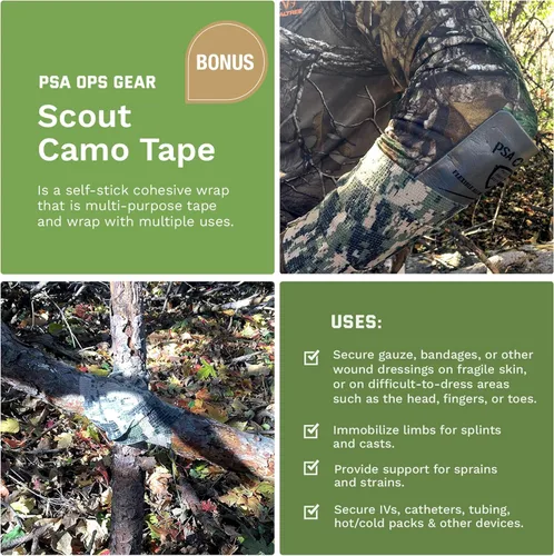 Vista 5 de Kit de primeros auxilios Scout Plus con gasa AllaQuix Stop Bleeding – IFAK personal para camping, senderismo, supervivencia – Incluye todos