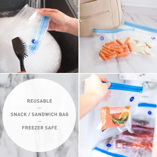 Vista 4 de Sous Vide - Bolsas para cocina de Joule y Anova, kit de 20 piezas con bolsas selladoras al vacío, bomba de mano, clips, 3 tamaños de bolsa