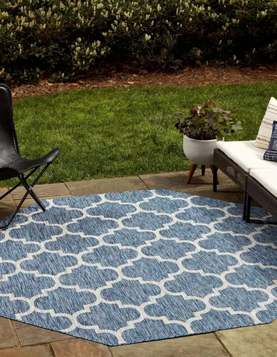 Vista 16 de Unique Loom Outdoor Trellis Collection Alfombra de Área (5' 1" x 8' Oval, Aguamarina/Gris)