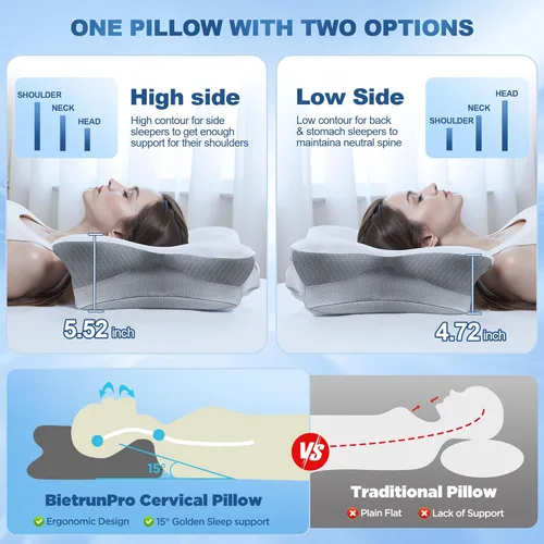 Vista 3 de Almohada cervical cervical para dormir, almohadas ergonómicas de contorno lateral para adultos, almohada ortopédica refrescante para aliviar
