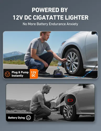 Vista 6 de AstroAI - Inflador de neumáticos - Compresor de aire portátil para neumáticos - Bomba automática de 12 V CC con manómetro digital, 100 PSI, con luz