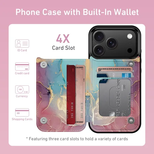 Vista 1373 de LETO para iPhone 15 Pro Funda tipo cartera - Tapa tipo folio con patada - Diseños de moda - Tarjetero - Funda protectora para mujeres y niñas - 6.1