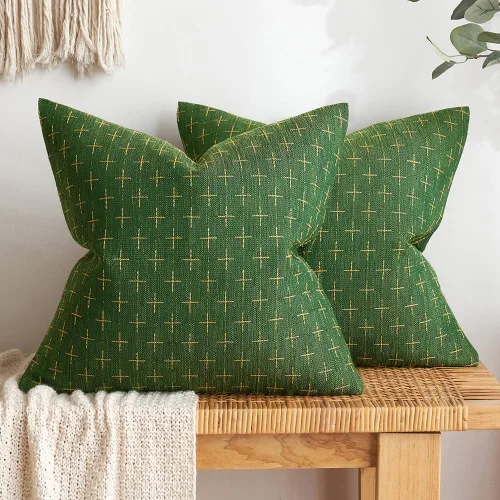 Vista 37 de MIULEE - Juego de 2 fundas de almohada decorativas de lino de arpillera, modernas, estilo campestre, rústicas, tejidas, con textura, para sofá, Café